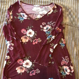 Burgundy blouse with vintage pink floral print